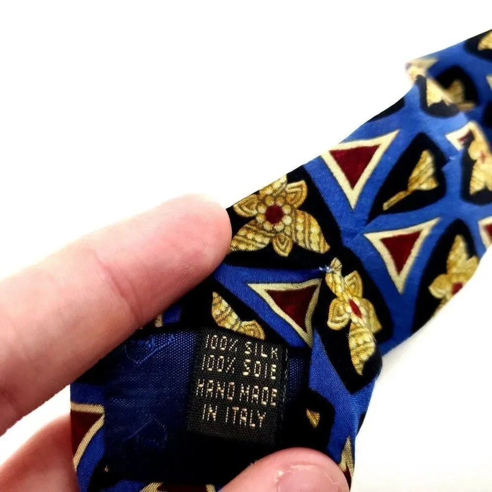 Valentino Blue & Beige Silk Tie Woven‎ Wide Geometric